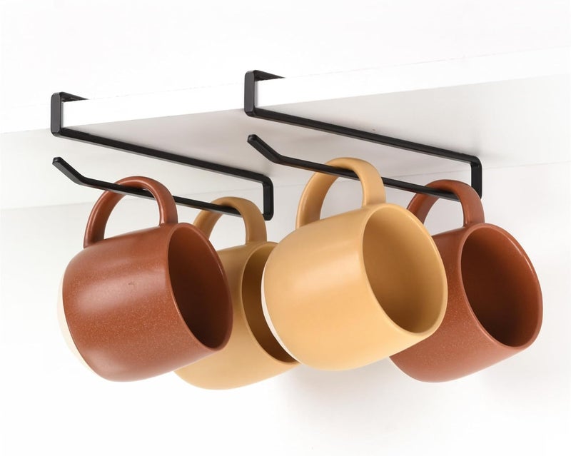 xympo Coffee Mug Hanger for Cabinet, Clip-On Shelf, for Cups, Utensil, Tumbler Lid, Screwless Install (Pack of 2), Fits Shelves up to 3/4" - Image 1